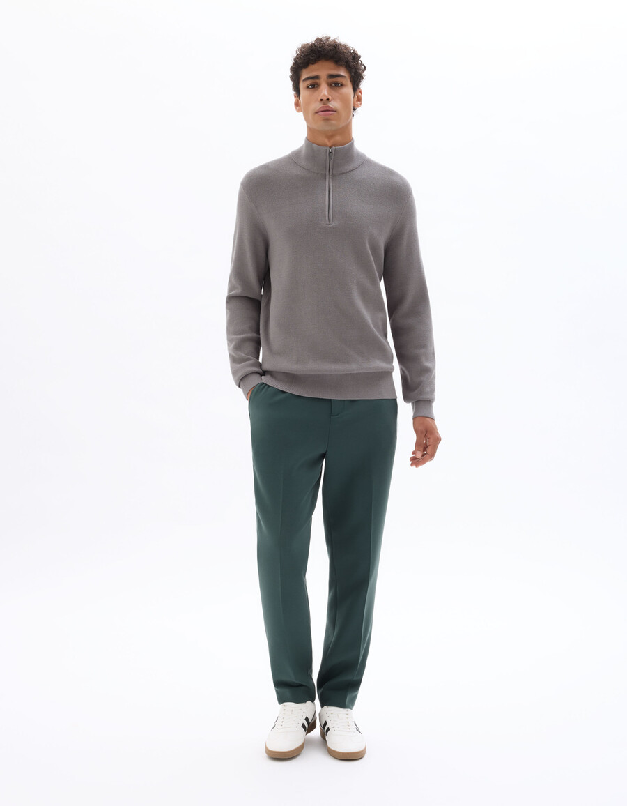 regular fit pullover mit reißverschluss am kragen aus mikrowaffelgewebe