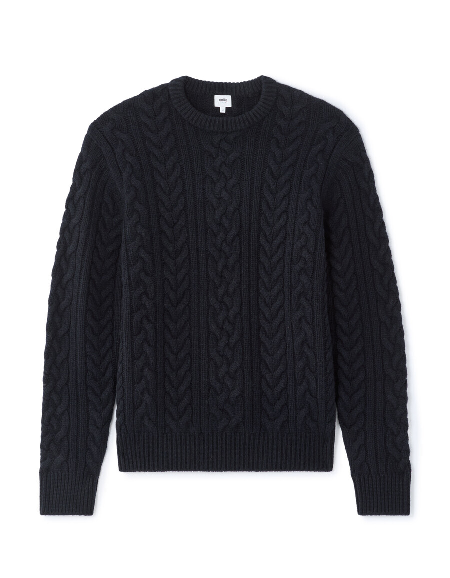 rundhals-zopfstrickpullover aus wollmischung