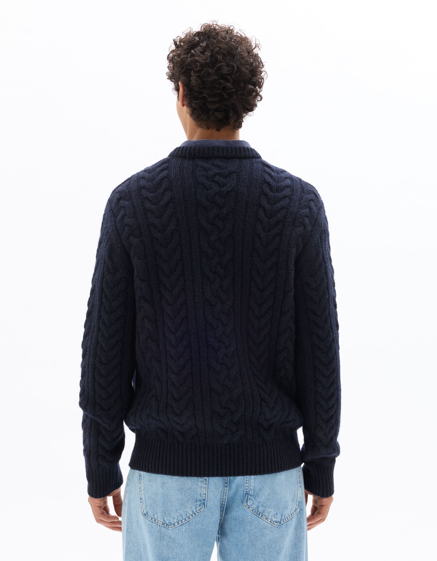 rundhals-zopfstrickpullover aus wollmischung