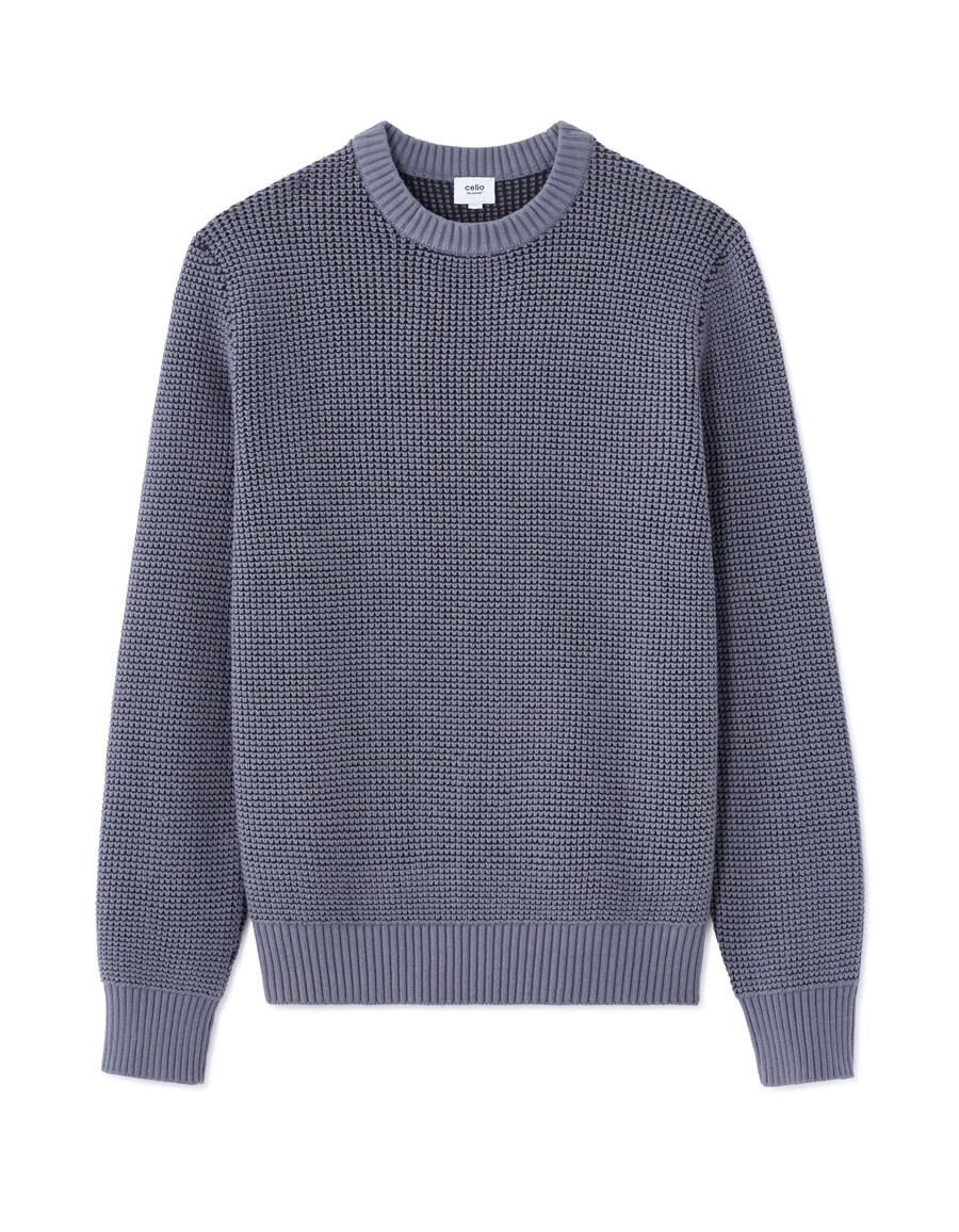 waffelstrickpullover mit rundhalsausschnitt in regulärer passform aus baumwollmischgewebe