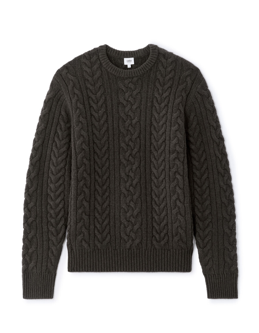 rundhals-zopfstrickpullover aus wollmischung