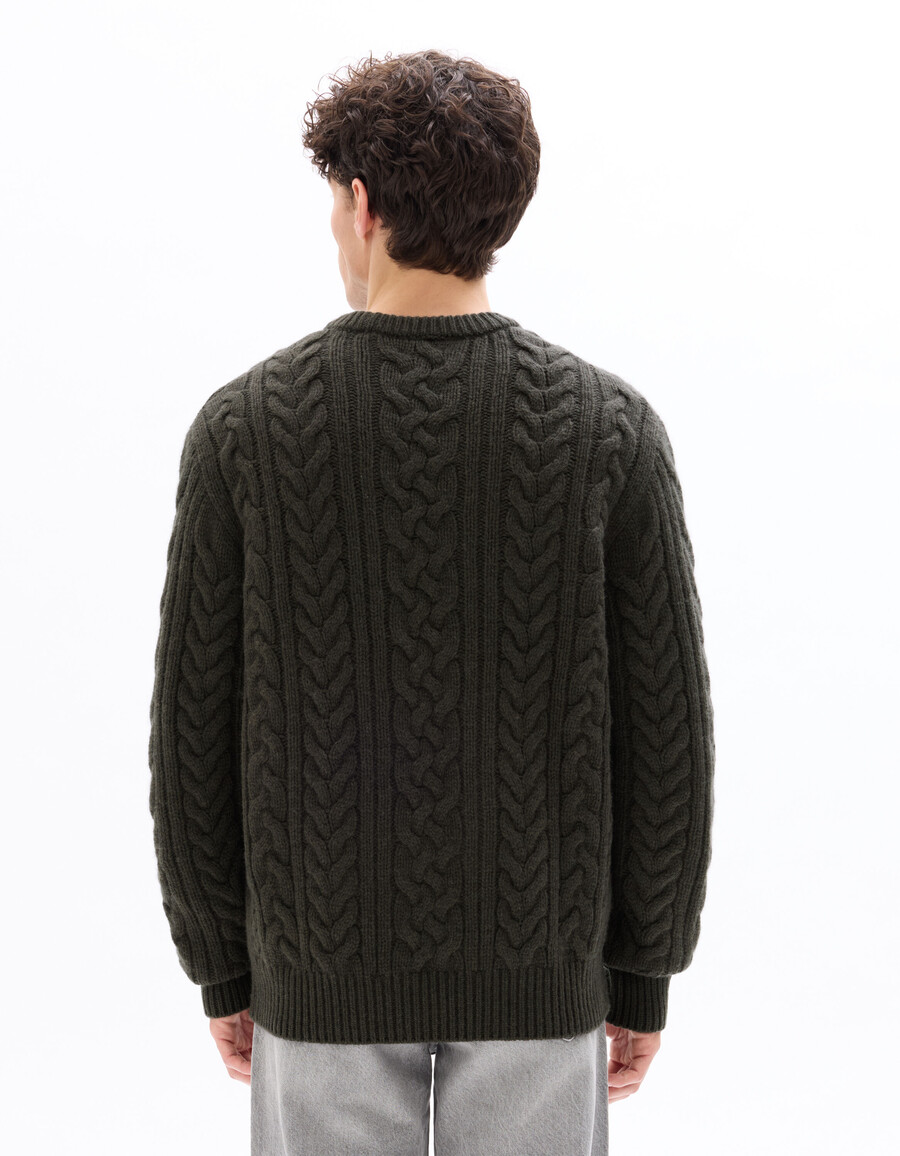 rundhals-zopfstrickpullover aus wollmischung