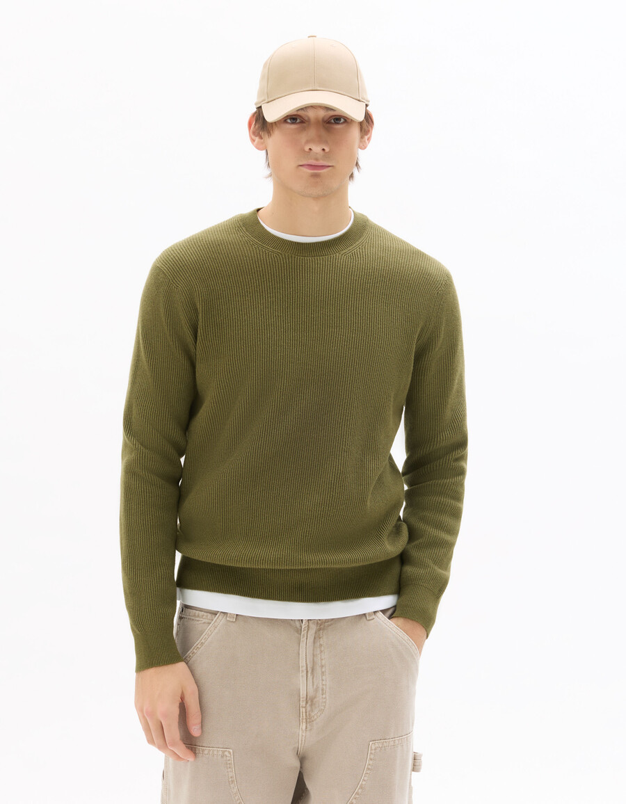 gerippter pullover mit rundhalsausschnitt
