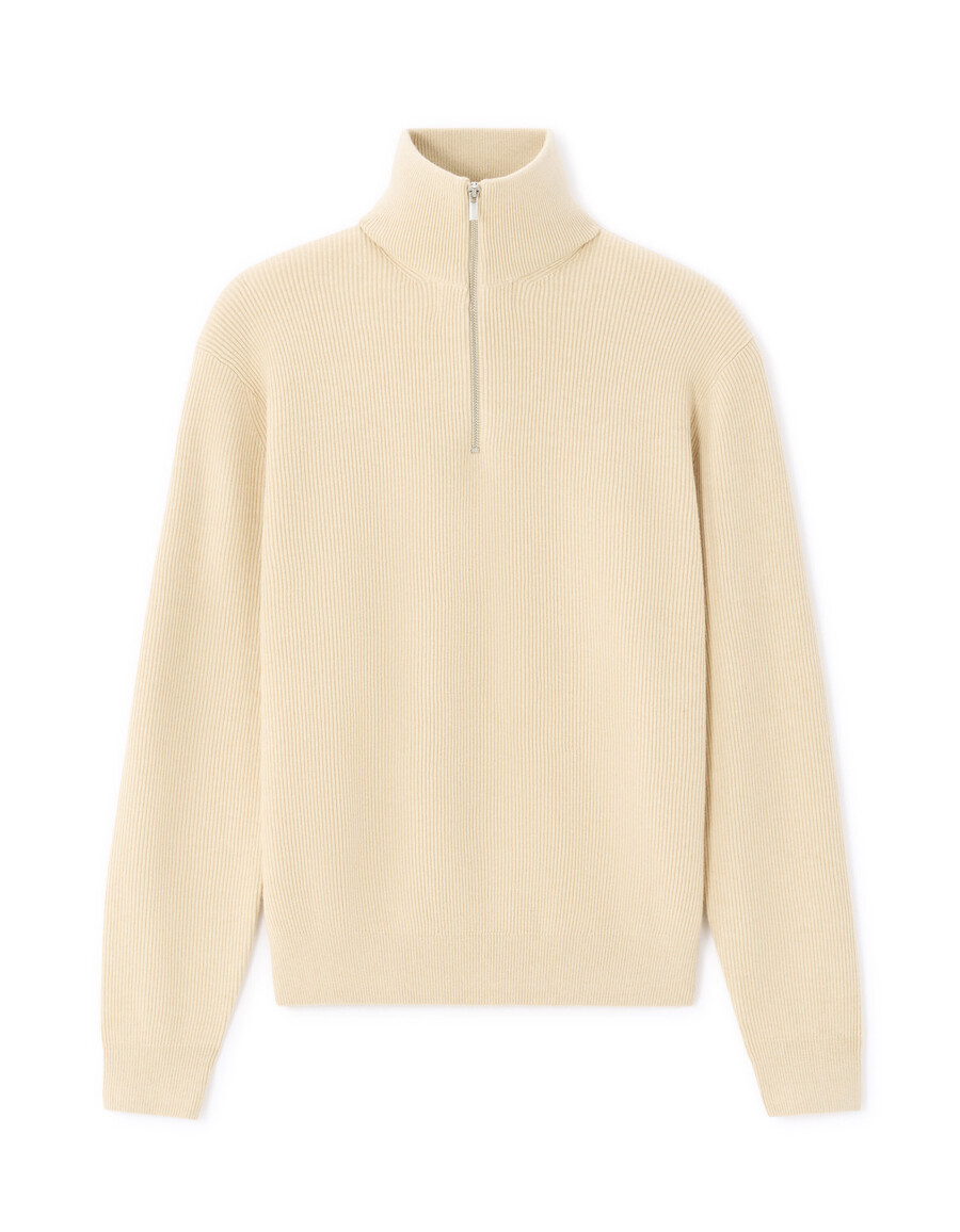 gerippter pullover mit stehkragen und reißverschluss