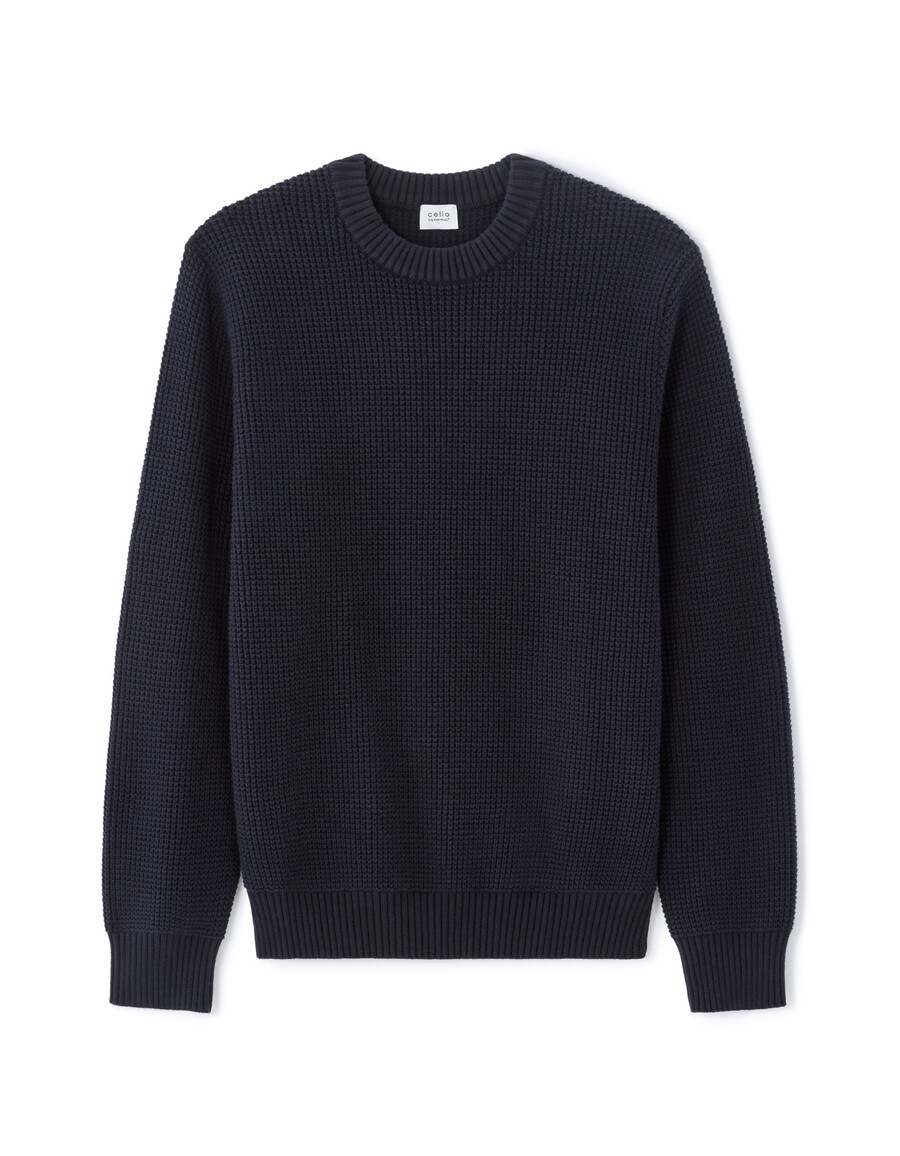 regular fit waffelpullover mit rundhalsausschnitt aus baumwollmischgewebe