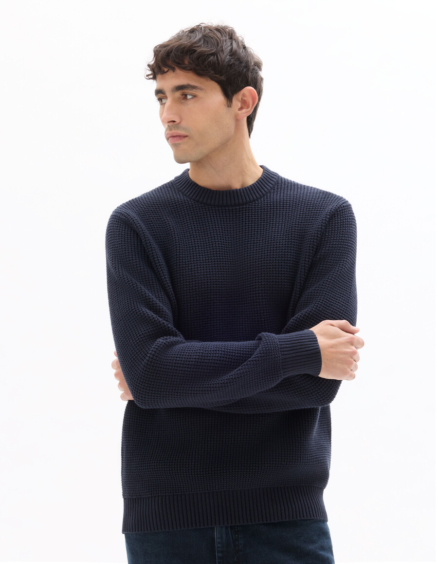 regular fit waffelpullover mit rundhalsausschnitt aus baumwollmischgewebe