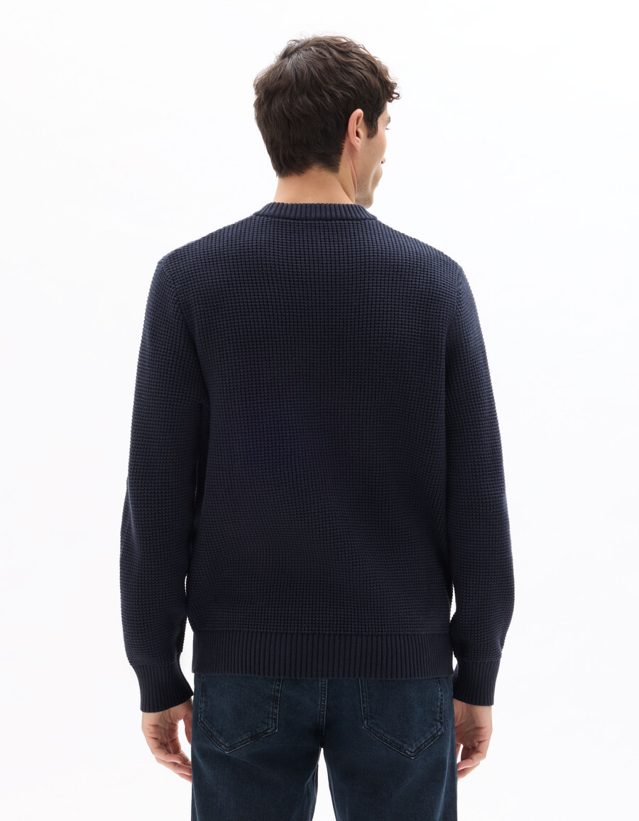 regular fit waffelpullover mit rundhalsausschnitt aus baumwollmischgewebe