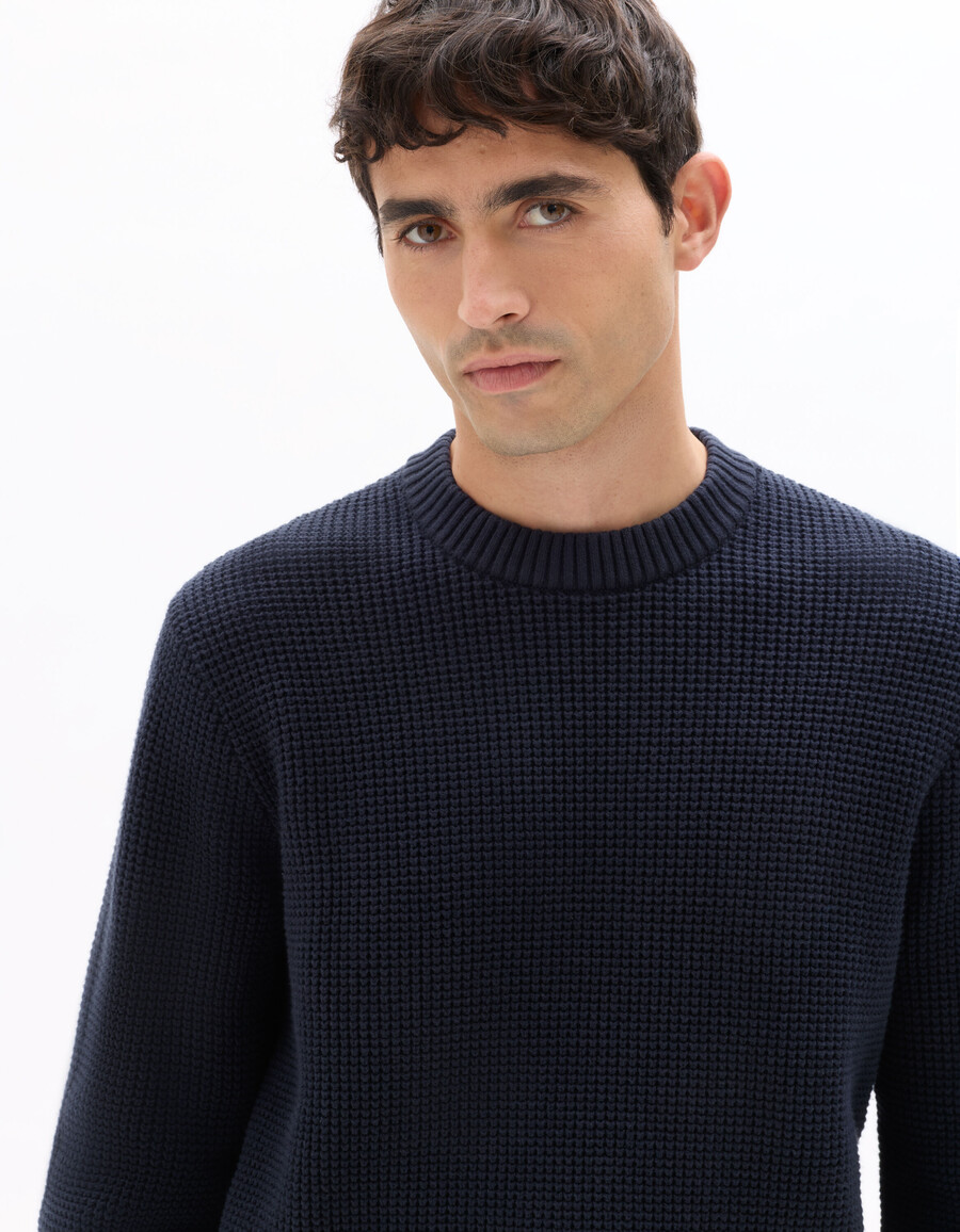 regular fit waffelpullover mit rundhalsausschnitt aus baumwollmischgewebe