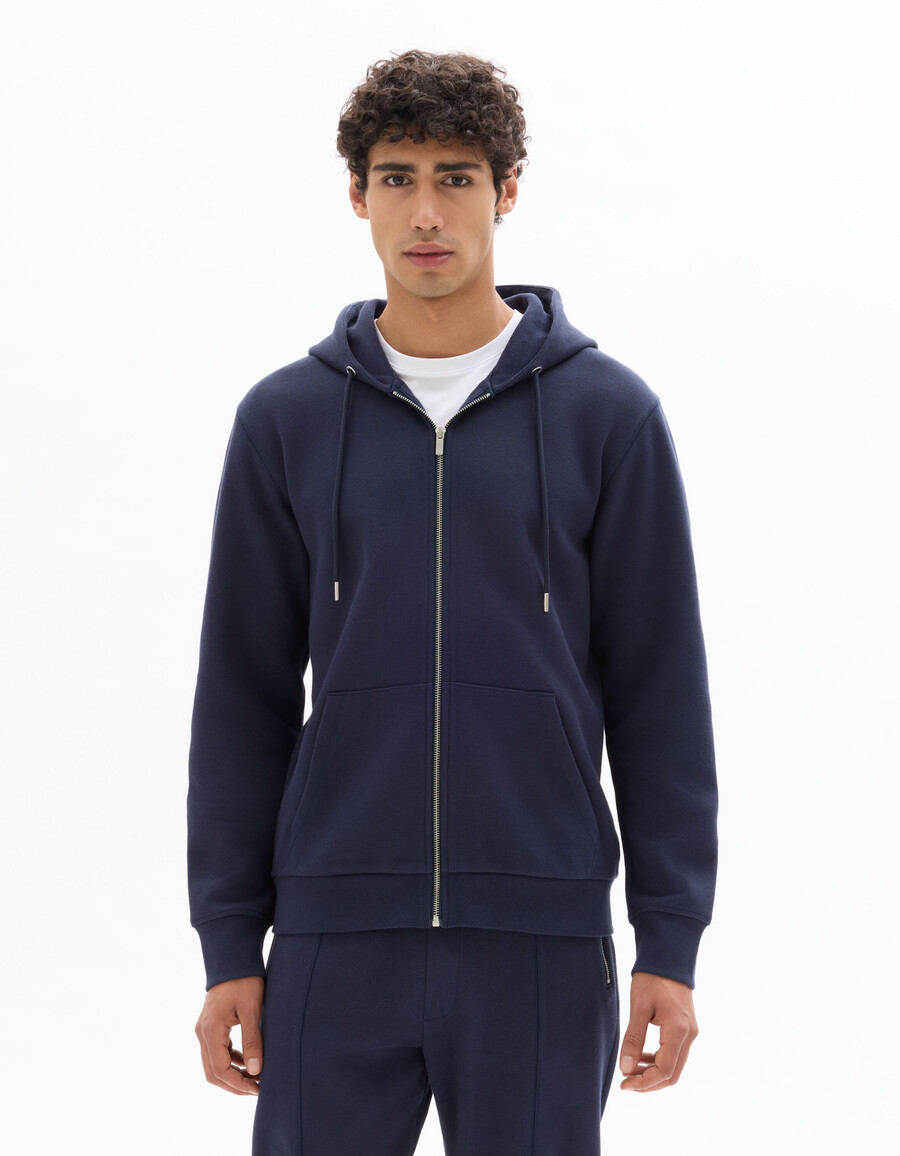 grüner piqué-hoodie mit durchgehendem reißverschluss in regulärer passform