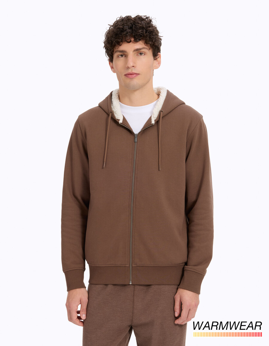 sherpa-gefütterter kapuzenpullover mit reißverschluss