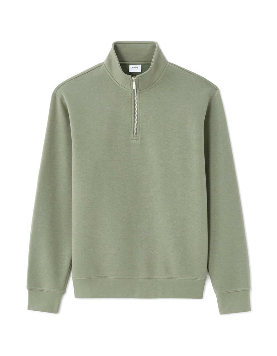 regular fit einfarbig grünes sweatshirt mit viertelreißverschluss