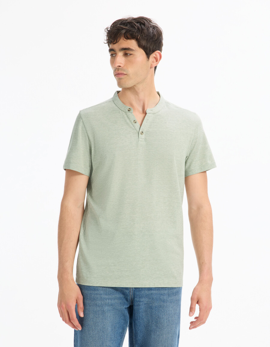 henley-t-shirt aus baumwollmischgewebe mit regulärer passform