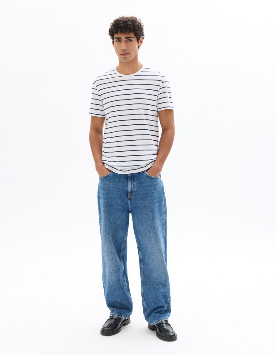 gestreiftes t-shirt mit geradem schnitt 100 baumwolle