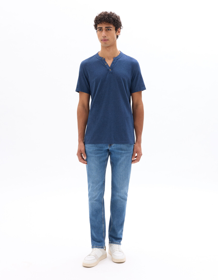 henley-t-shirt aus baumwollmischgewebe mit regulärer passform