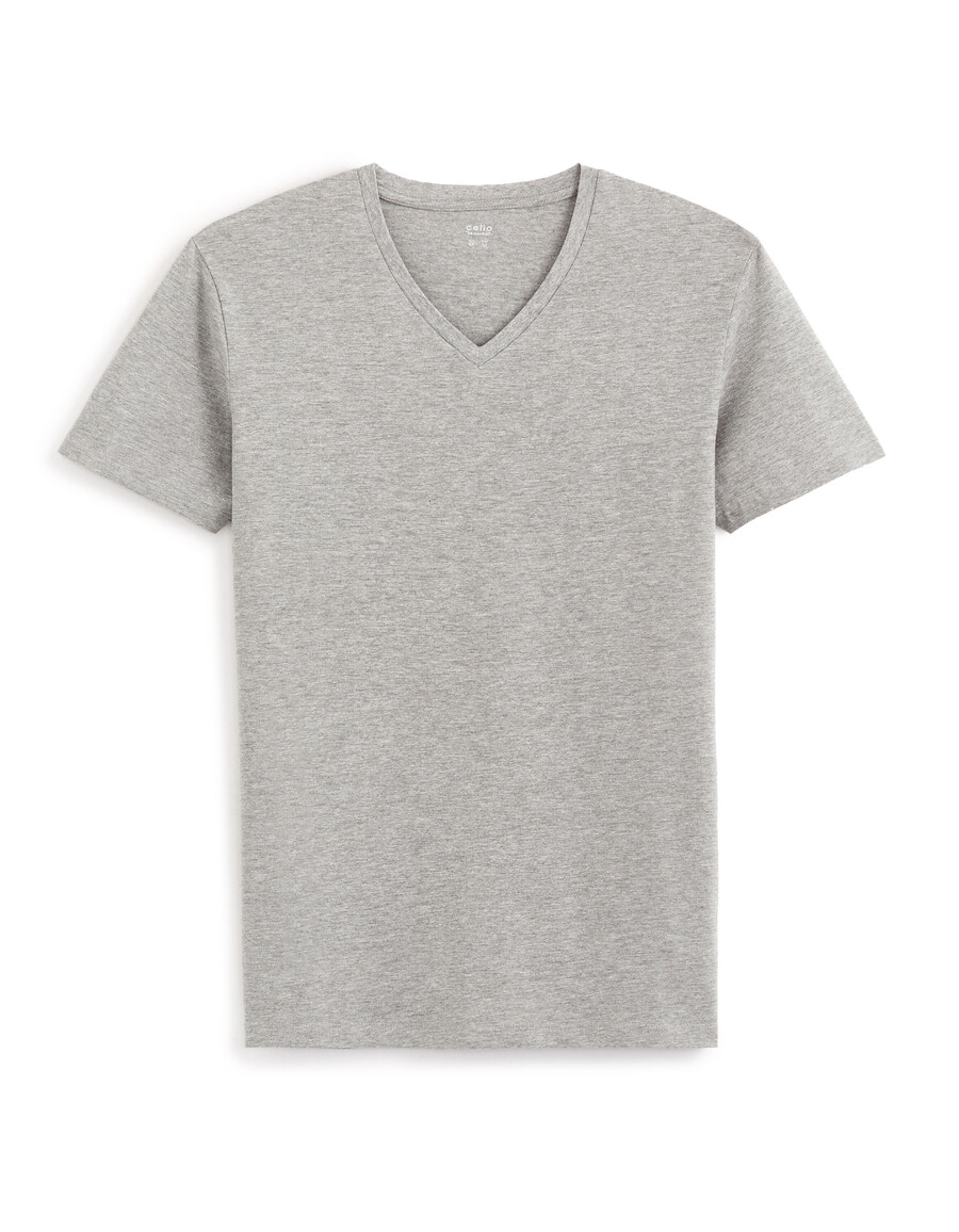 schmal geschnittenes t-shirt aus stretch-baumwolle mit v-ausschnitt langes oberteil
