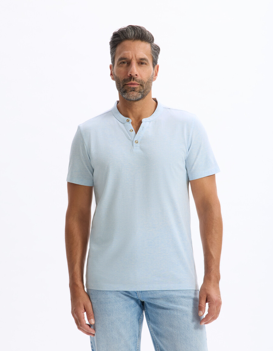 henley-t-shirt aus baumwollmischgewebe mit regulärer passform