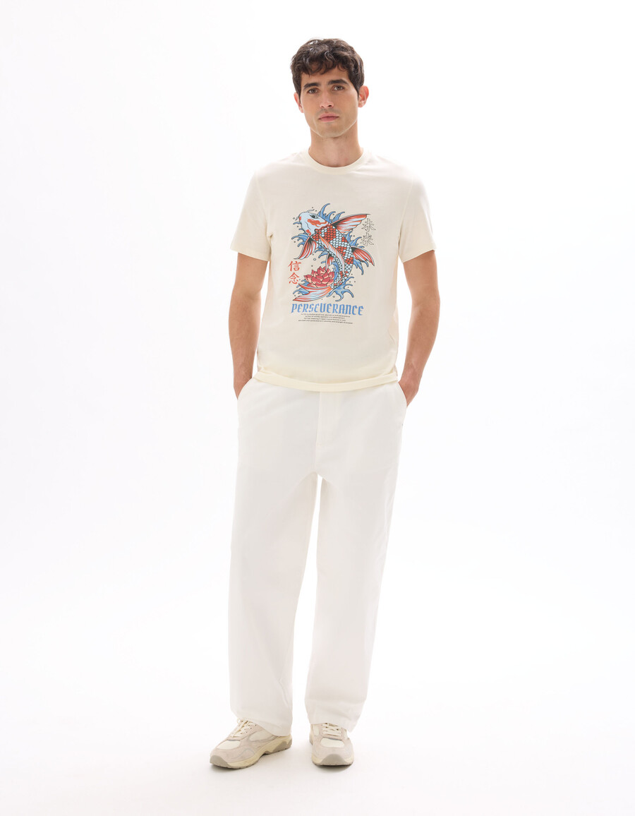 normal geschnittenes t-shirt mit rundhalsausschnitt 100 baumwolle asiatischer print