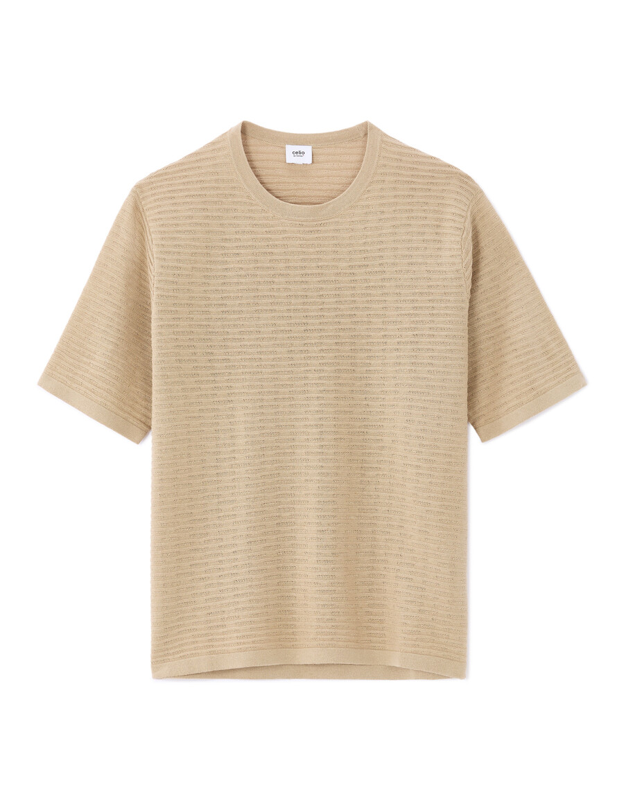kastenförmiges offen gestricktes t-shirt mit rundhalsausschnitt