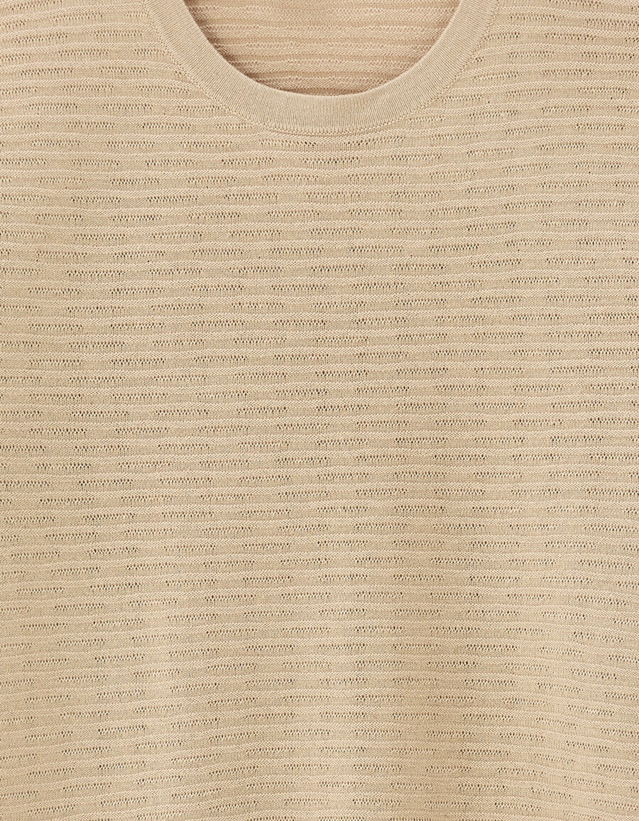 kastenförmiges offen gestricktes t-shirt mit rundhalsausschnitt