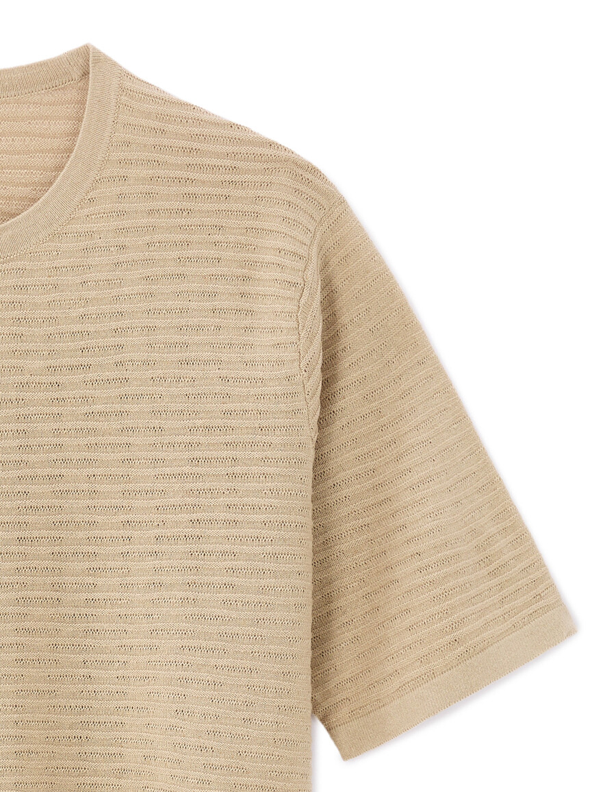 kastenförmiges offen gestricktes t-shirt mit rundhalsausschnitt