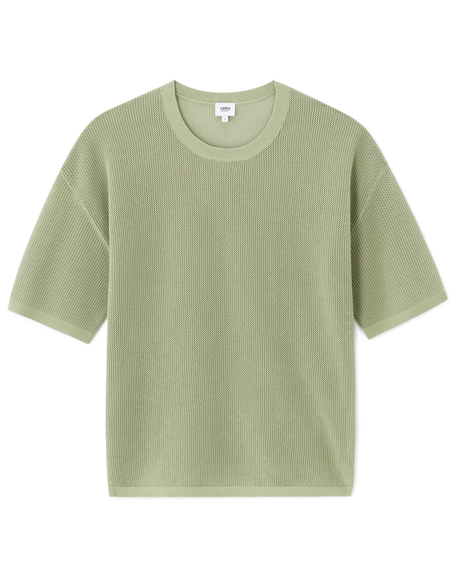 kastenförmiges strick-t-shirt mit rundhalsausschnitt