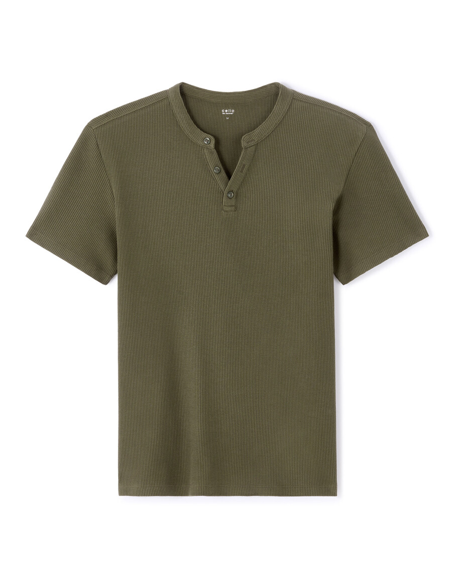 regular fit henley-waffelpapp-t-shirt aus 100 baumwolle