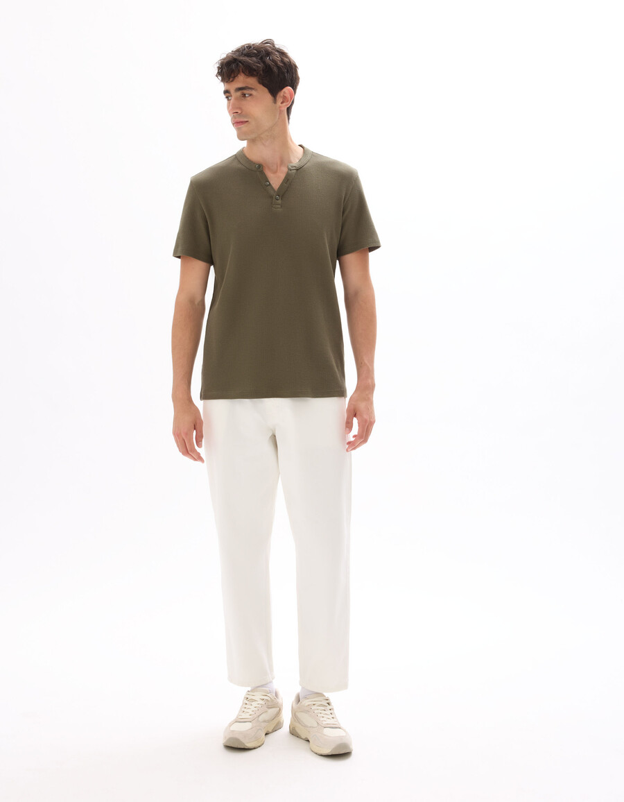 regular fit henley-waffelpapp-t-shirt aus 100 baumwolle