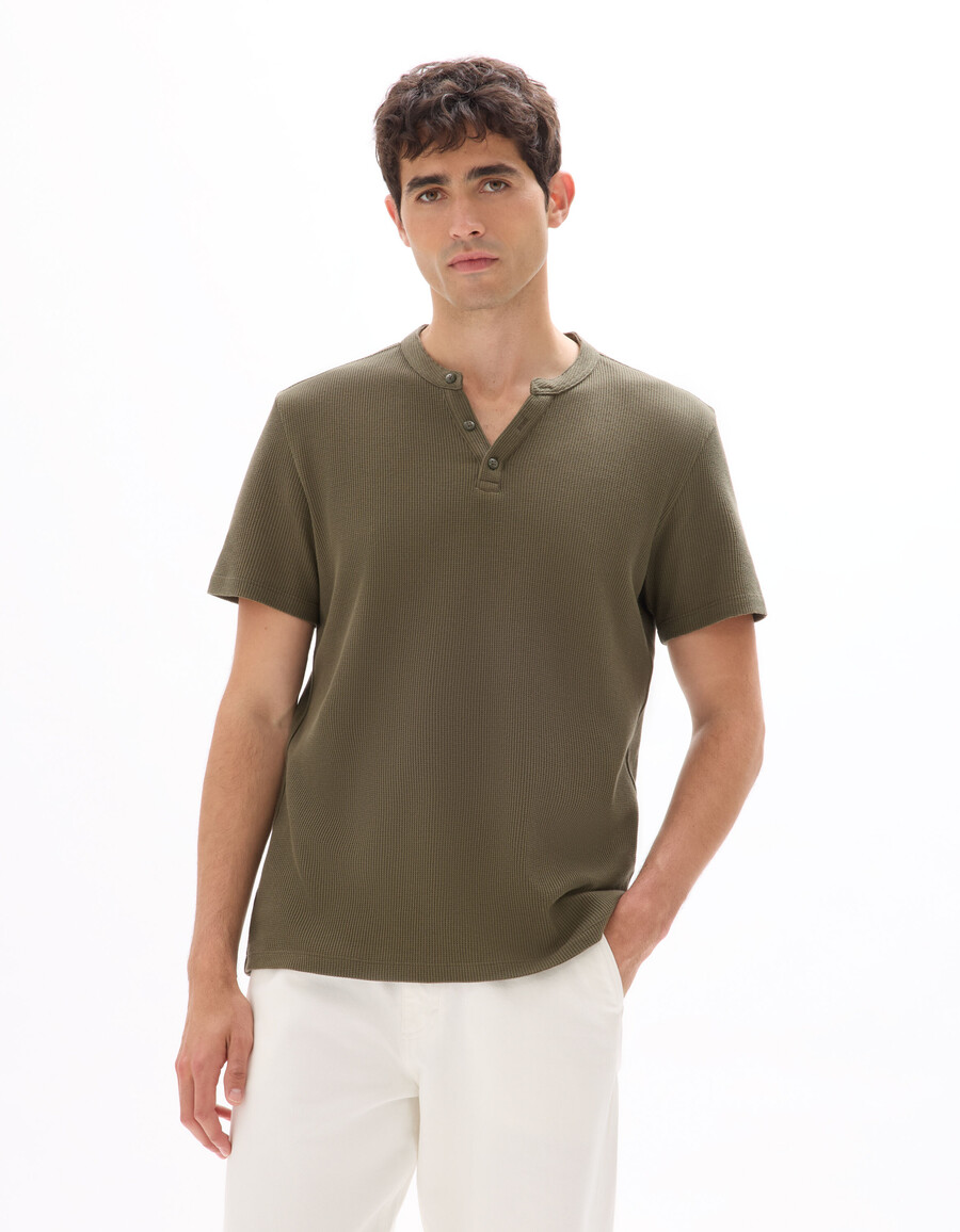 regular fit henley-waffelpapp-t-shirt aus 100 baumwolle