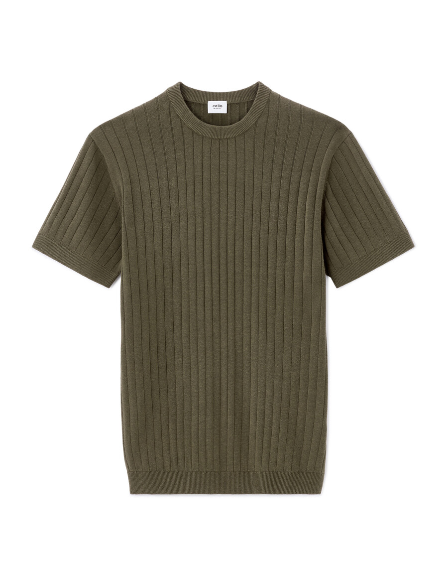 reguläres strick-t-shirt mit rundhalsausschnitt
