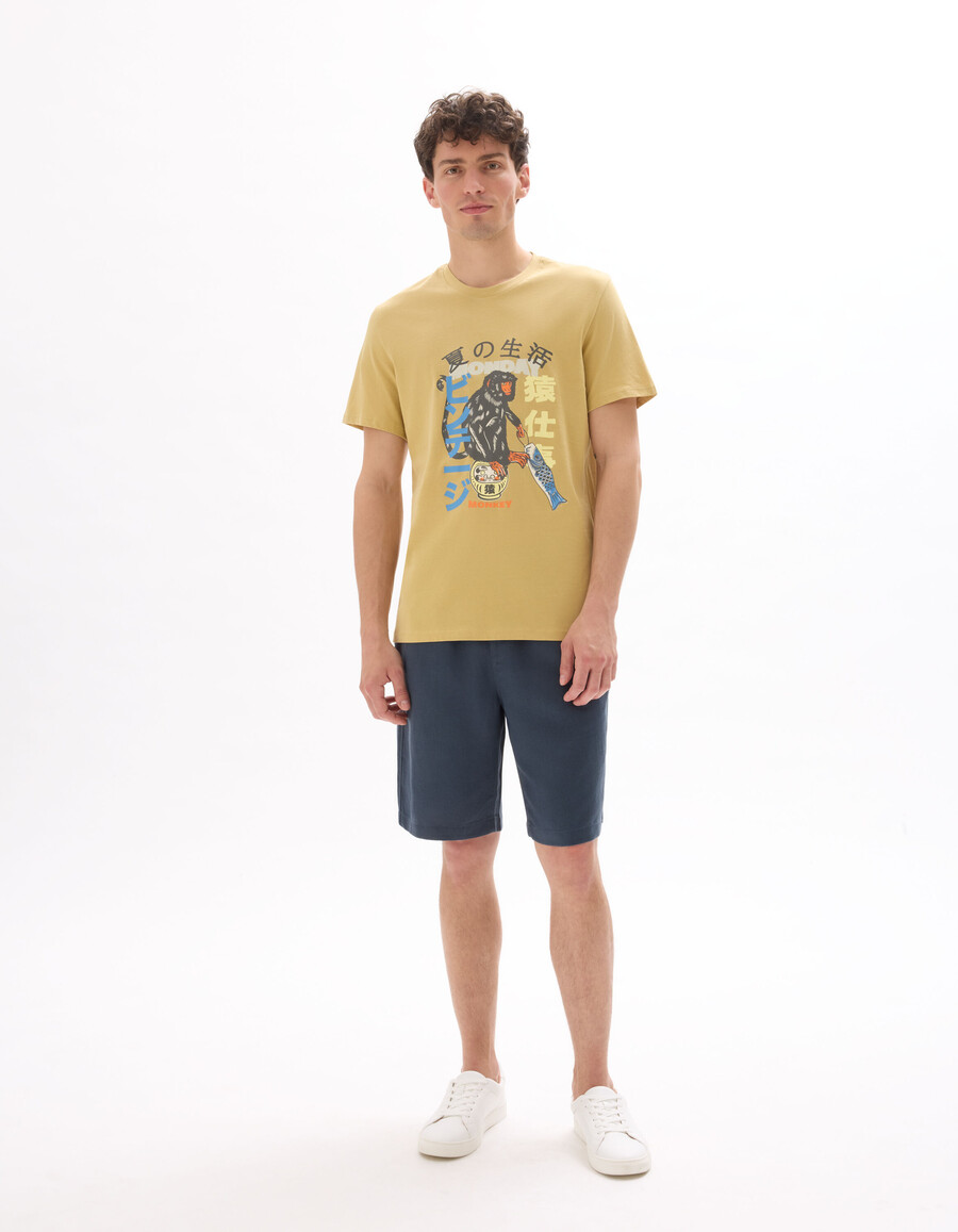 normal geschnittenes t-shirt mit rundhalsausschnitt 100 baumwolle asiatischer print