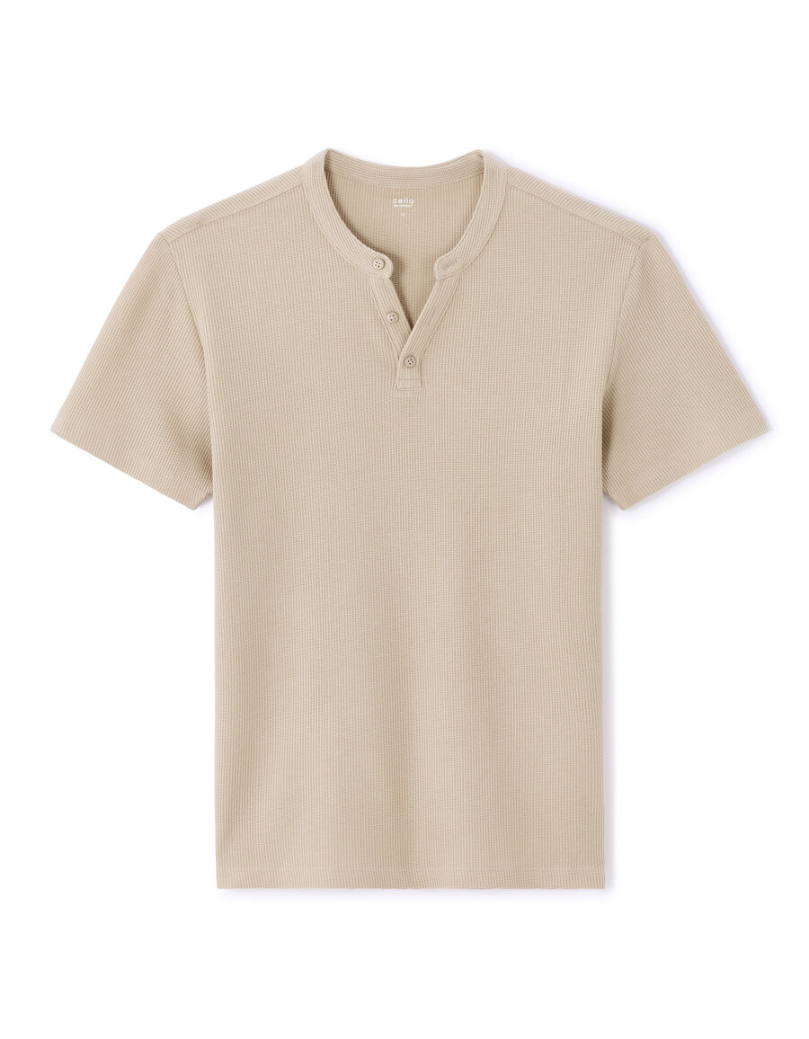 regular fit henley-waffelpapp-t-shirt aus 100 baumwolle