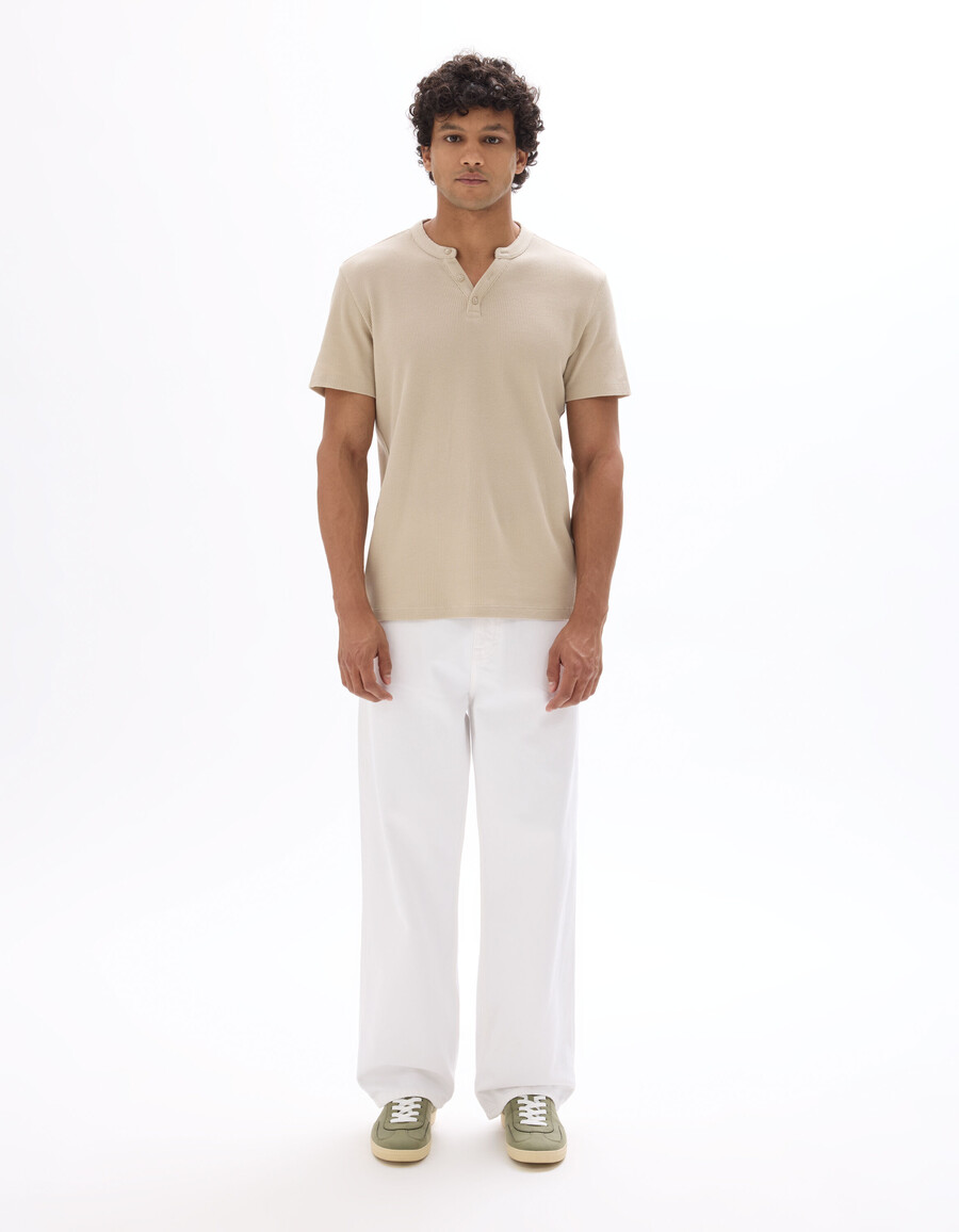 regular fit henley-waffelpapp-t-shirt aus 100 baumwolle