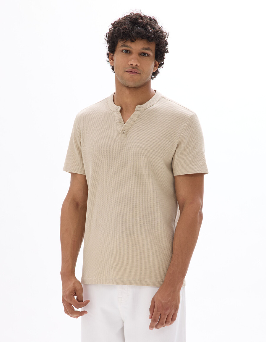 regular fit henley-waffelpapp-t-shirt aus 100 baumwolle