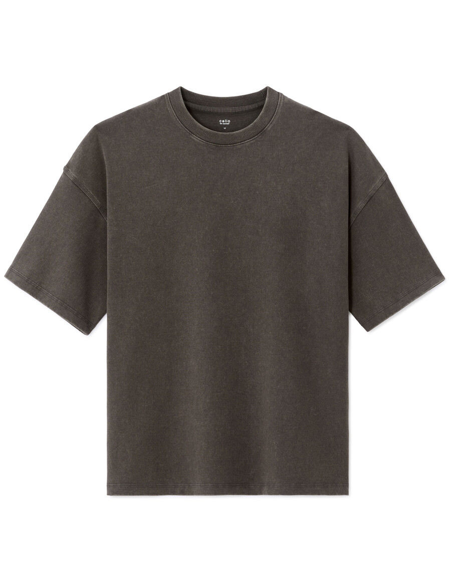 oversized-t-shirt mit rundhalsausschnitt 100 gewaschene und geprägte baumwolle