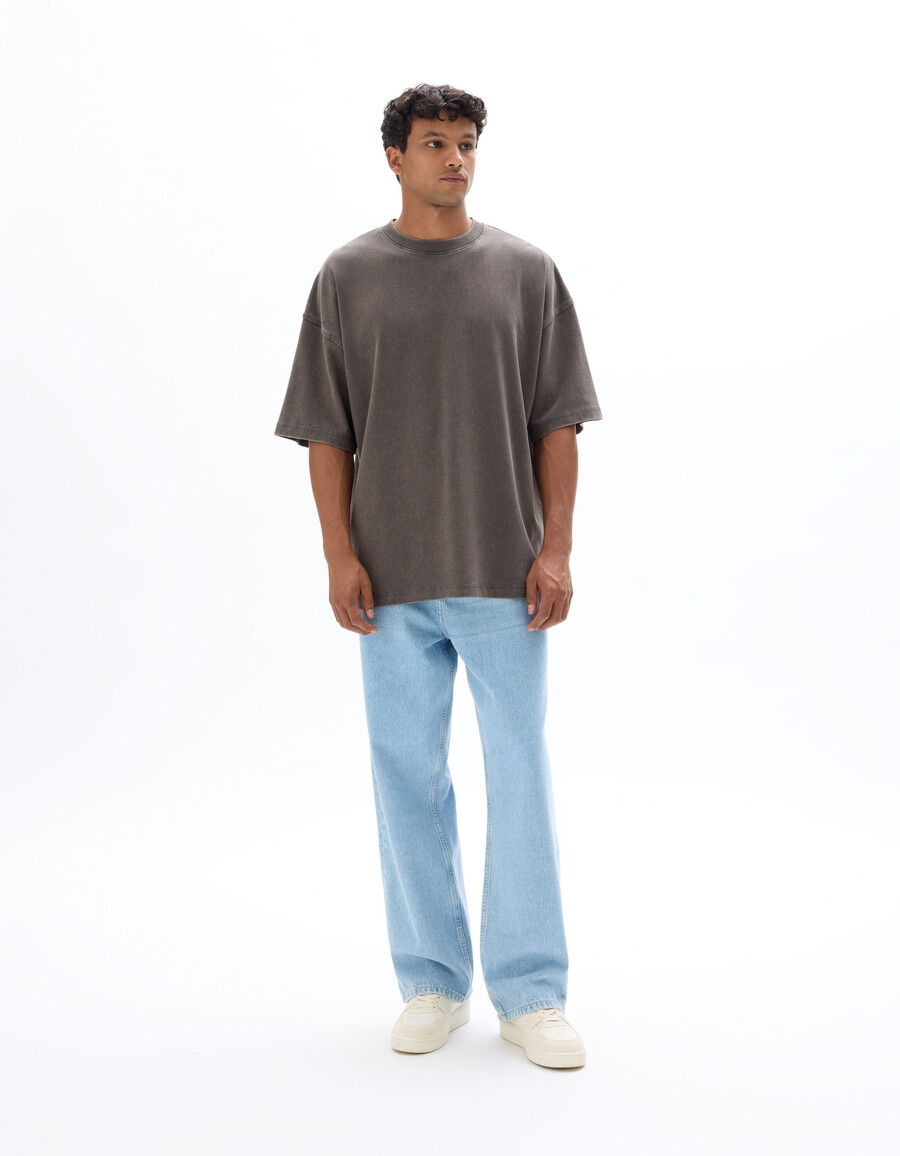 oversized-t-shirt mit rundhalsausschnitt 100 gewaschene und geprägte baumwolle
