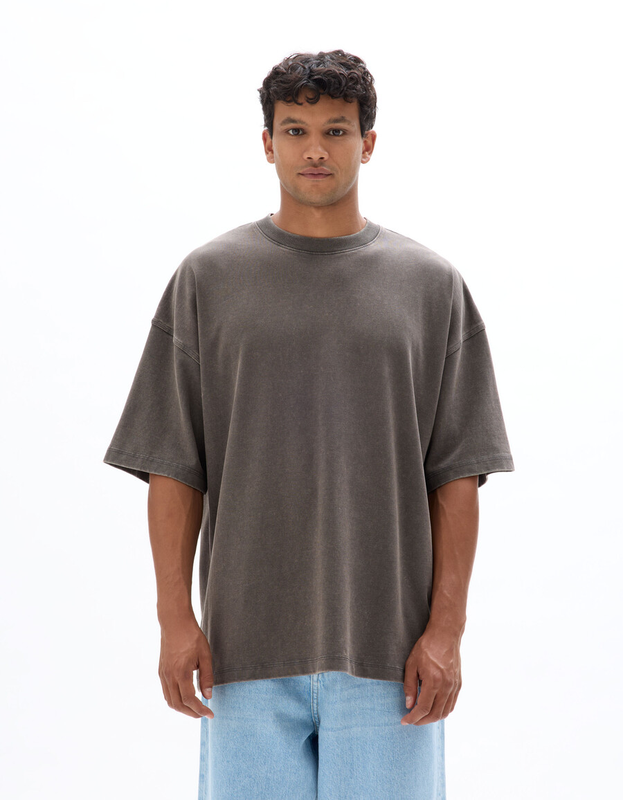oversized-t-shirt mit rundhalsausschnitt 100 gewaschene und geprägte baumwolle