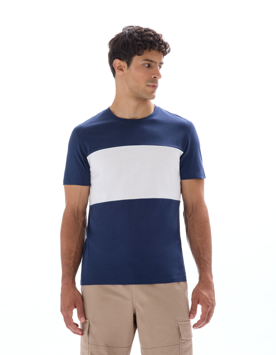 reguläres rundhals-t-shirt 100 baumwolle farbblock