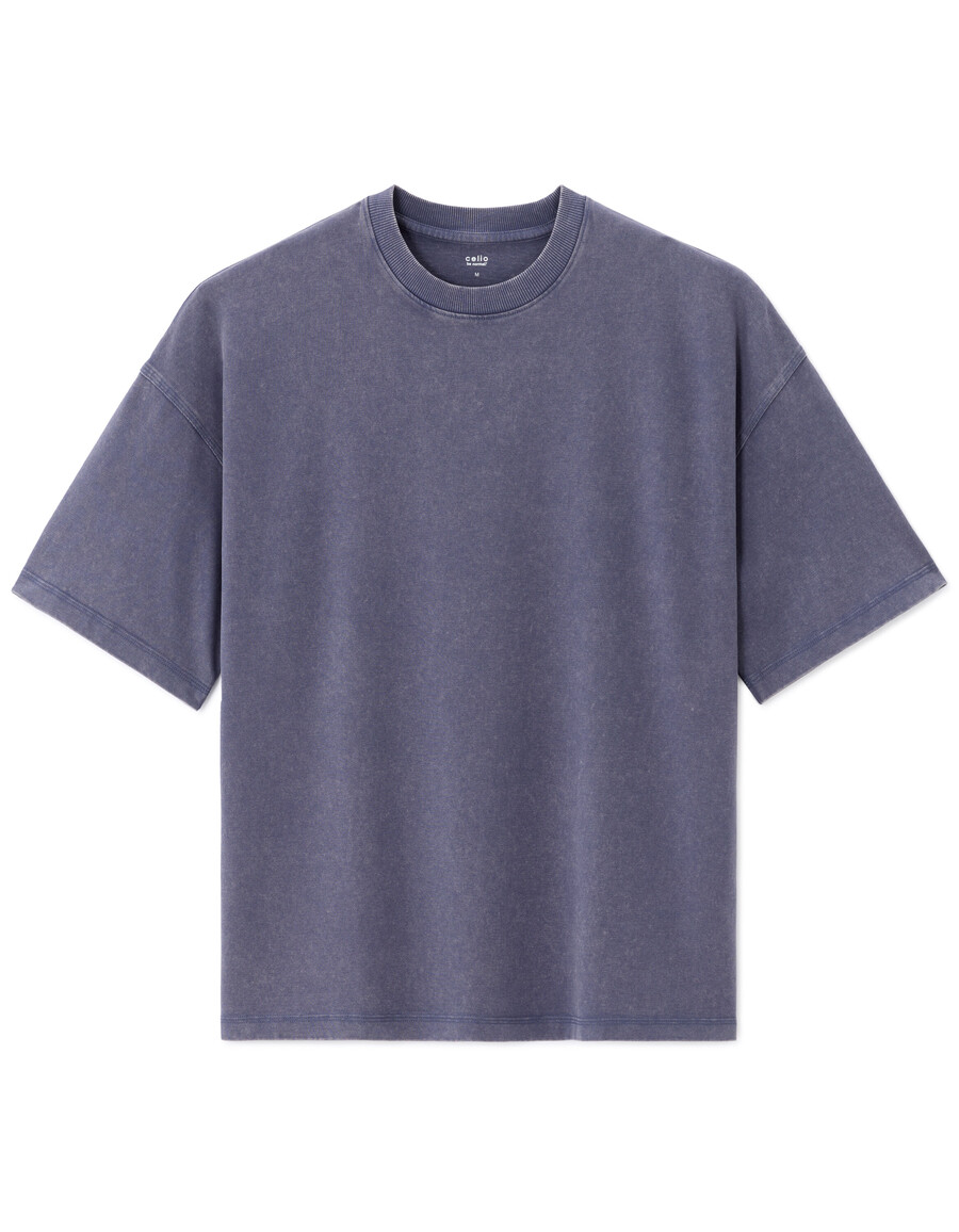 oversized-t-shirt mit rundhalsausschnitt 100 gewaschene und geprägte baumwolle