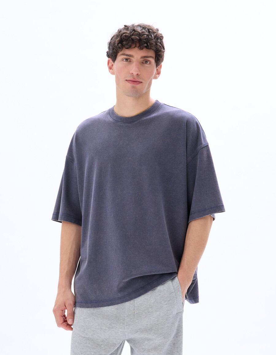 oversized-t-shirt mit rundhalsausschnitt 100 gewaschene und geprägte baumwolle