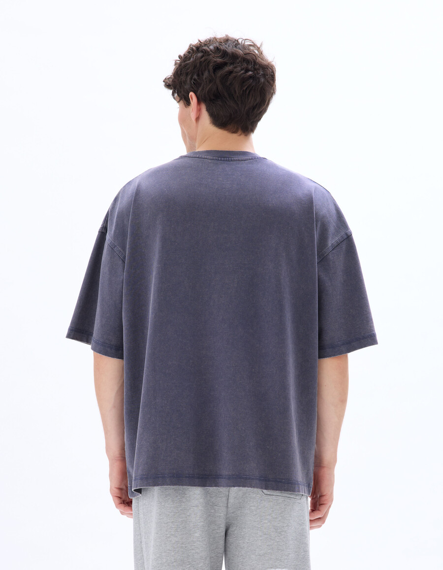 oversized-t-shirt mit rundhalsausschnitt 100 gewaschene und geprägte baumwolle