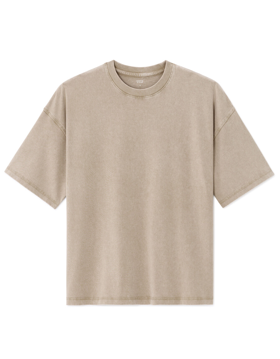 oversized-t-shirt mit rundhalsausschnitt 100 gewaschene und geprägte baumwolle