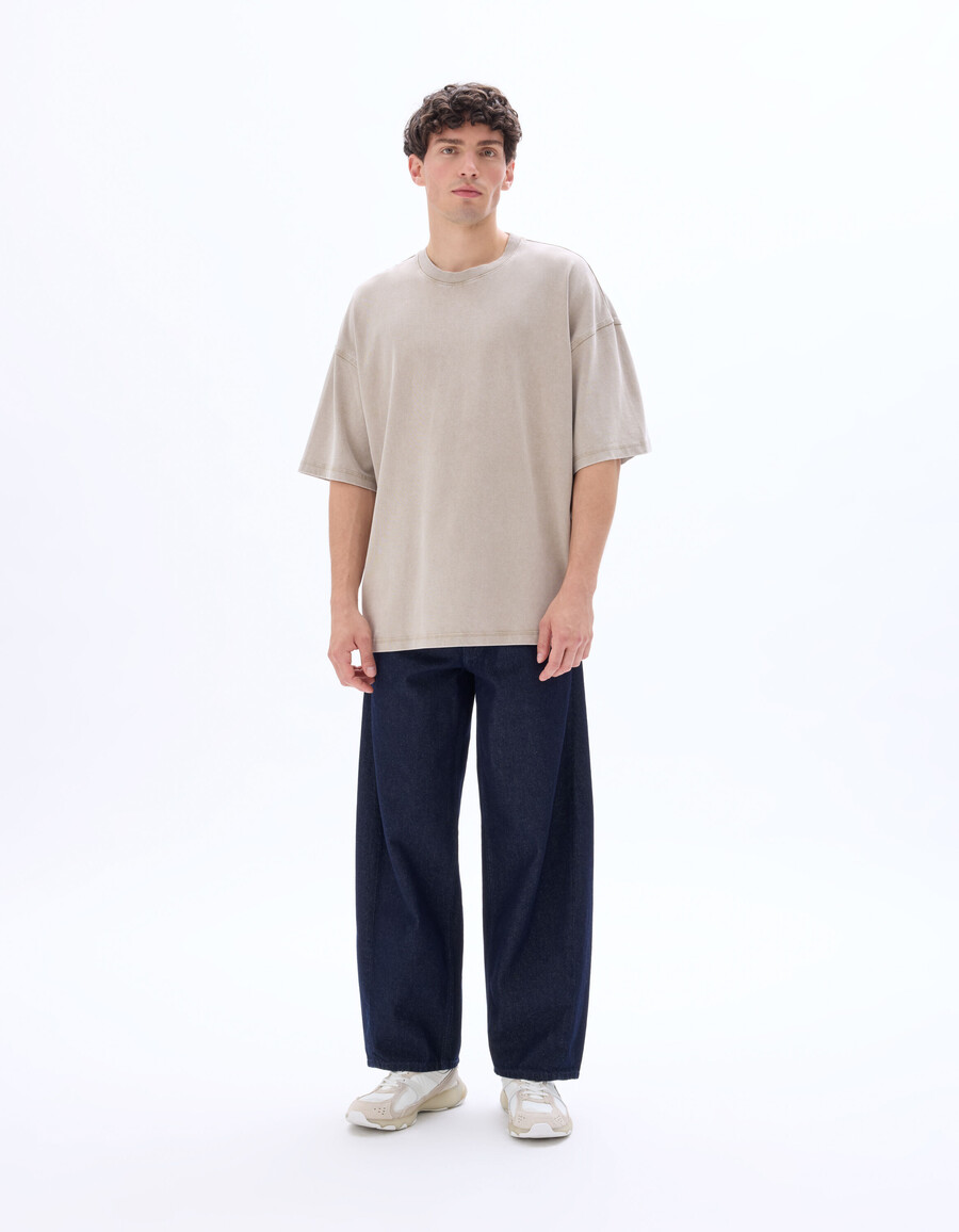 oversized-t-shirt mit rundhalsausschnitt 100 gewaschene und geprägte baumwolle