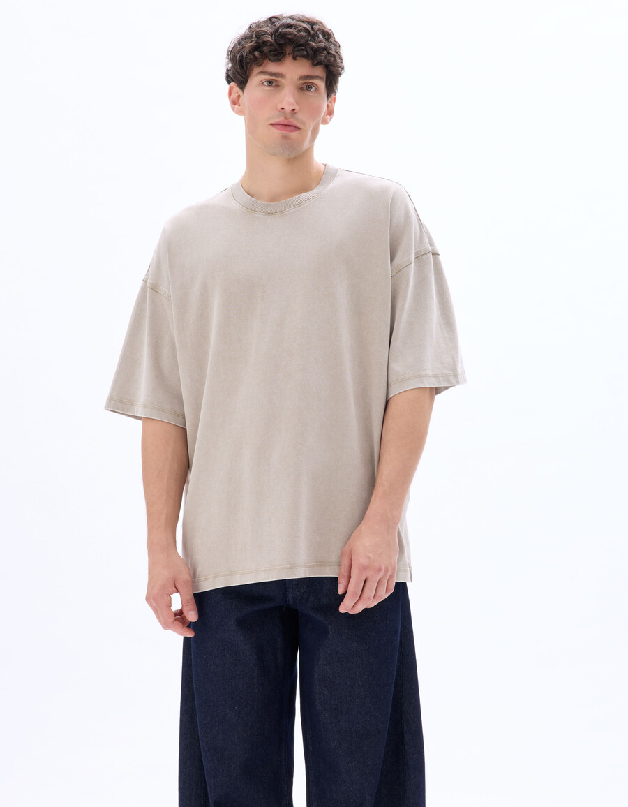 oversized-t-shirt mit rundhalsausschnitt 100 gewaschene und geprägte baumwolle