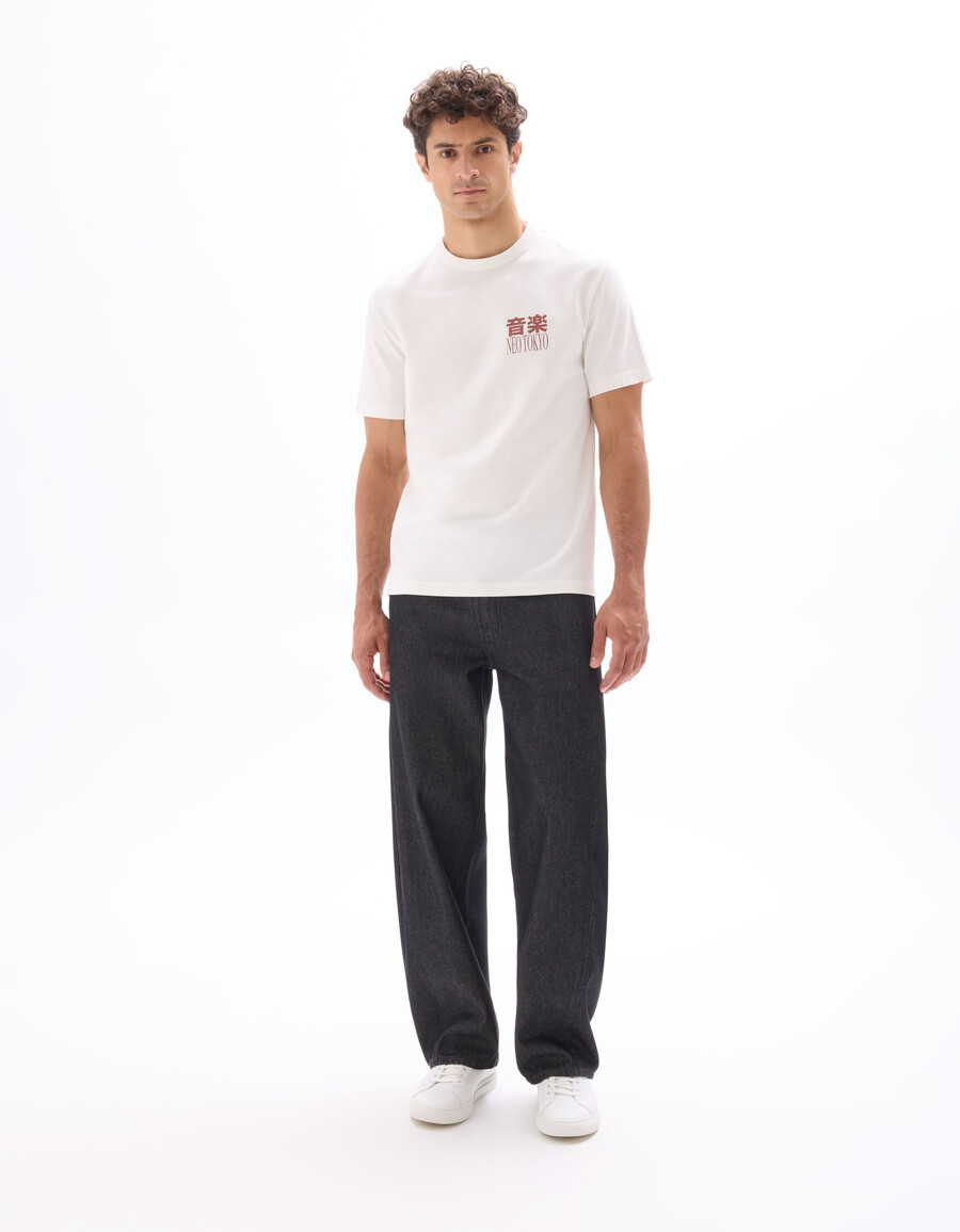 kastenförmiges t-shirt mit rundhalsausschnitt 100 baumwolle asiatischer print