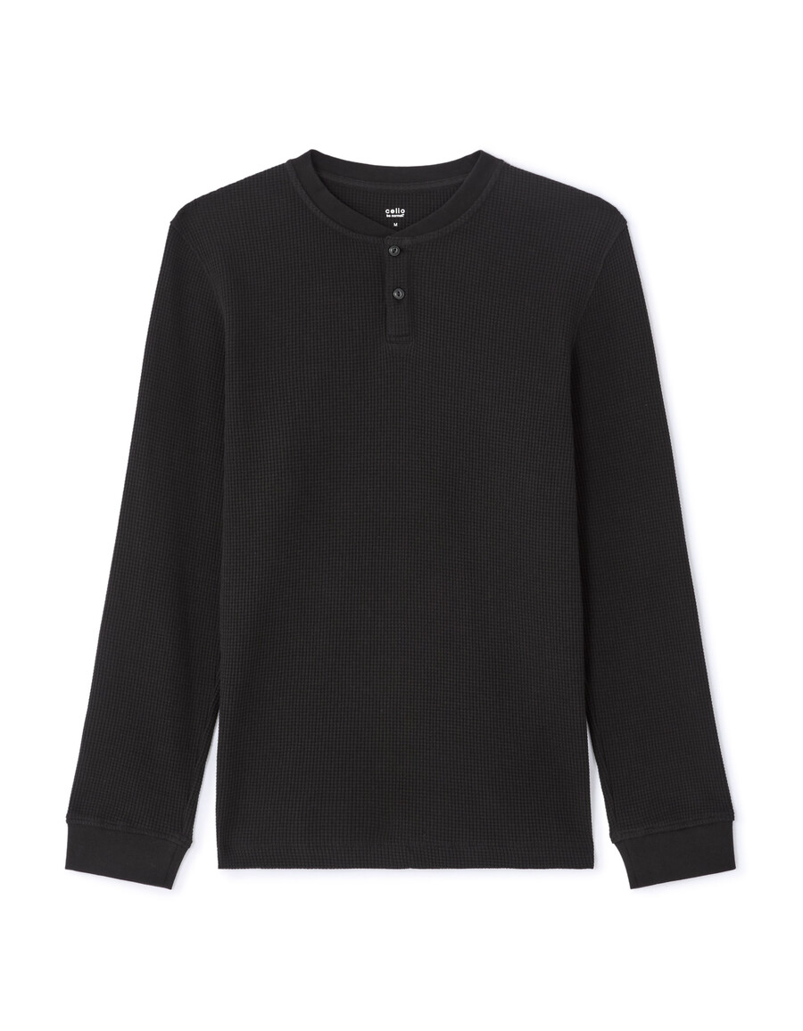 langarm-t-shirt in regulärer passform 100 waffelstrick-baumwolle