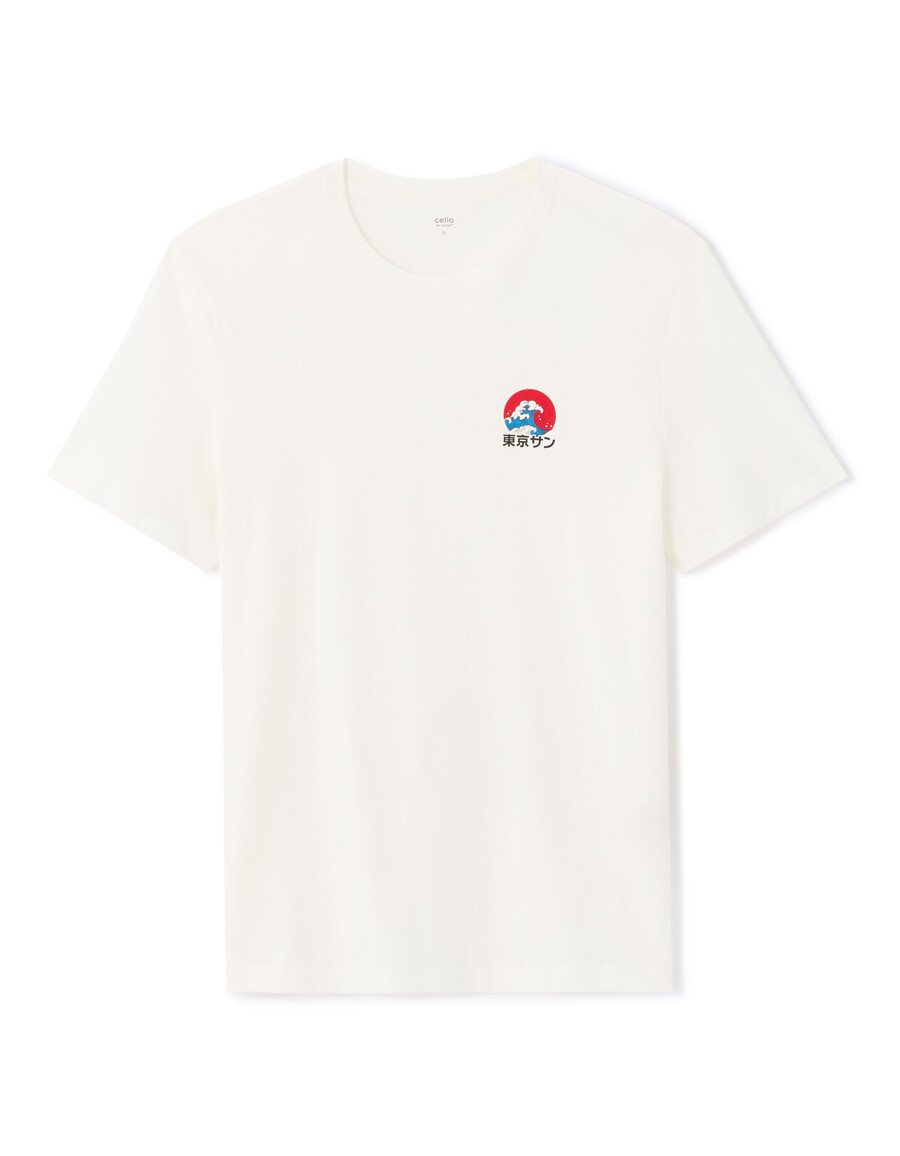 weißes t-shirt mit rundhalsausschnitt und regulärer passform 100 baumwolle japan-print