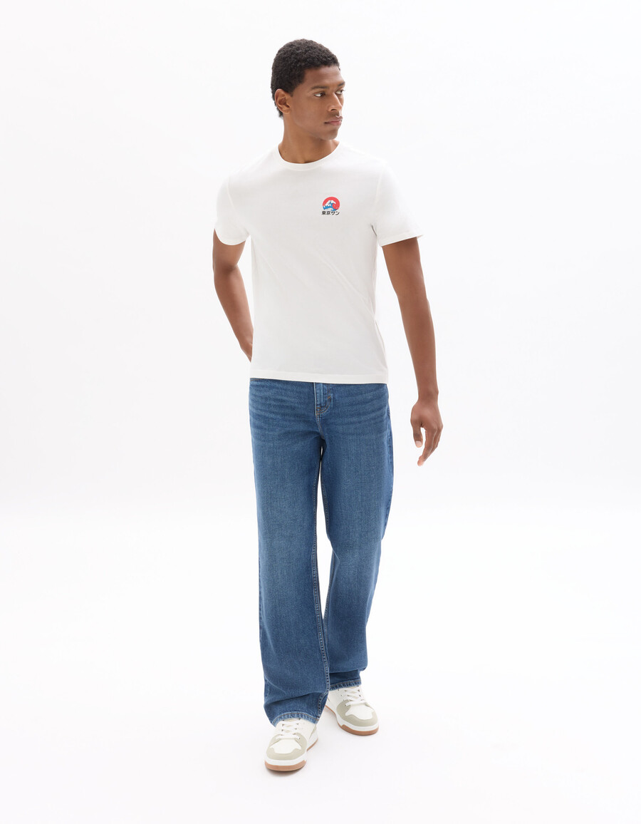 weißes t-shirt mit rundhalsausschnitt und regulärer passform 100 baumwolle japan-print