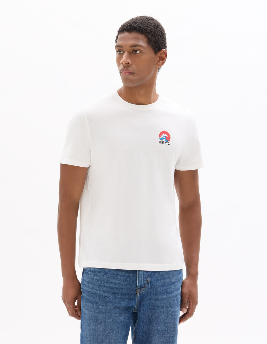 weißes t-shirt mit rundhalsausschnitt und regulärer passform 100 baumwolle japan-print