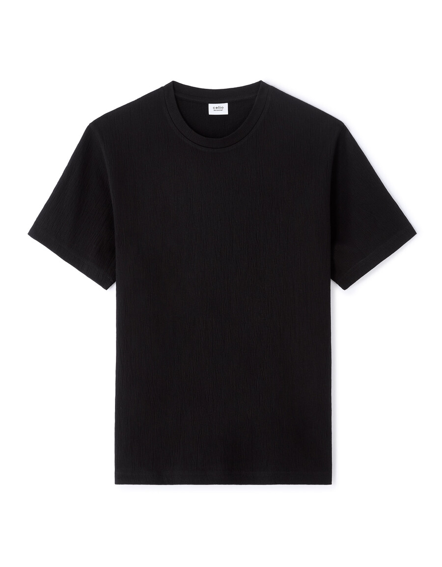 kastenförmiges plissiertes t-shirt mit rundhalsausschnitt