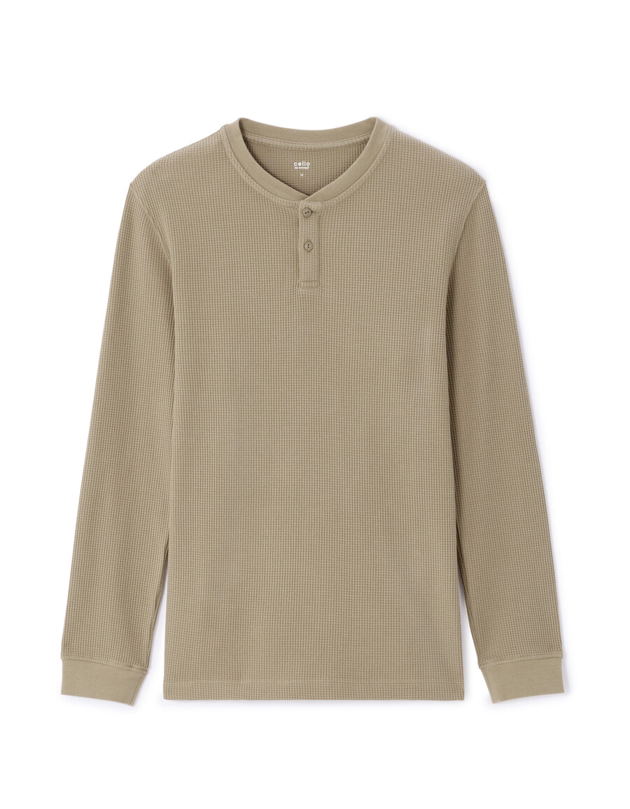 normales langarm-t-shirt 100 waffelstrick-baumwolle